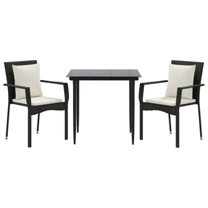 -Delige Tuinset Met Kussens Poly Rattan 3 80 cm tafellengte Zwart