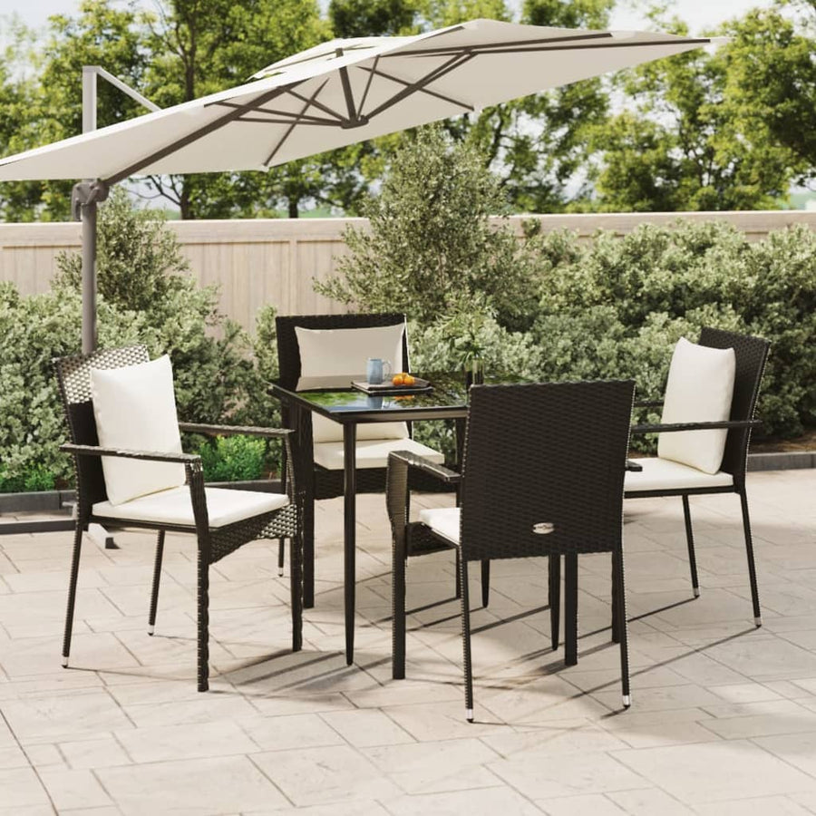 -Delige Tuinset Met Kussens Poly Rattan 5 80 cm tafellengte Zwart
