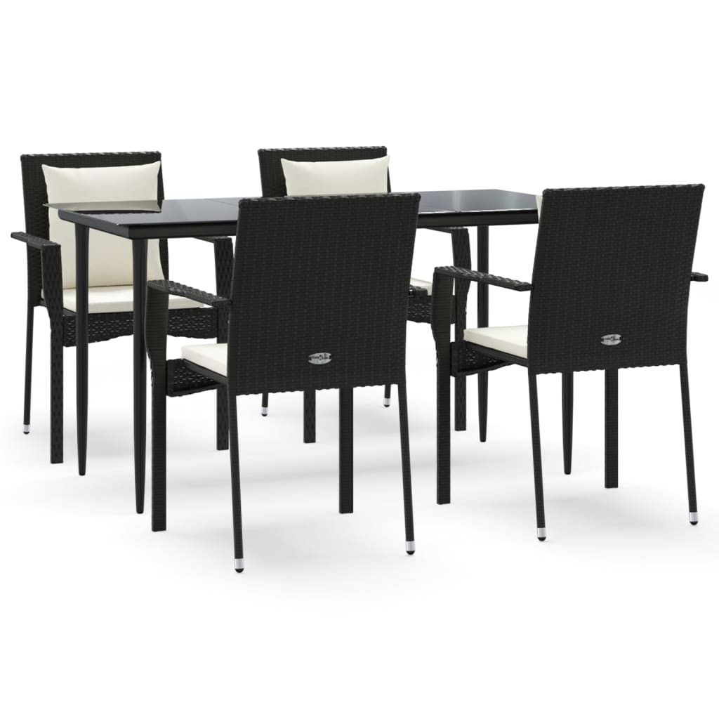 -Delige Tuinset Met Kussens Poly Rattan 5 140 cm tafellengte Zwart