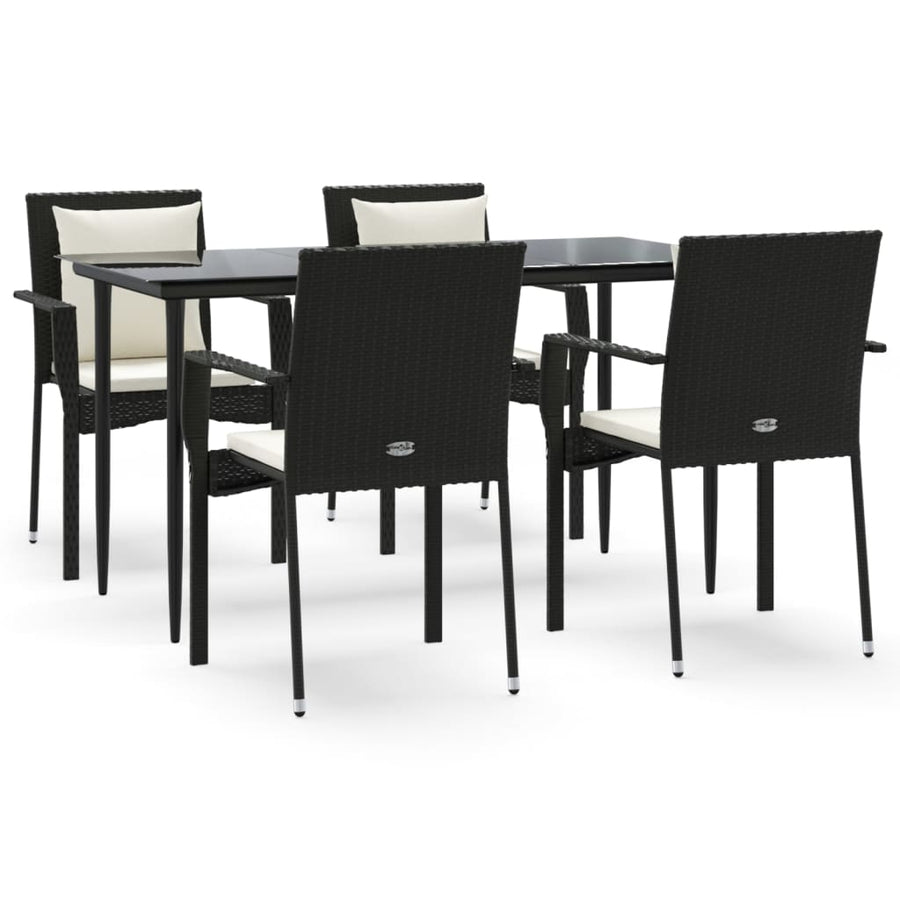 -Delige Tuinset Met Kussens Poly Rattan 5 140 cm tafellengte Zwart