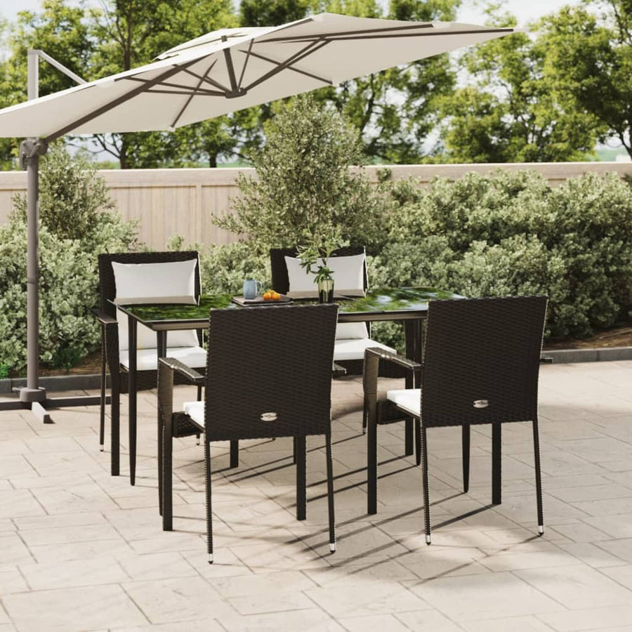 -Delige Tuinset Met Kussens Poly Rattan 5 140 cm tafellengte Zwart