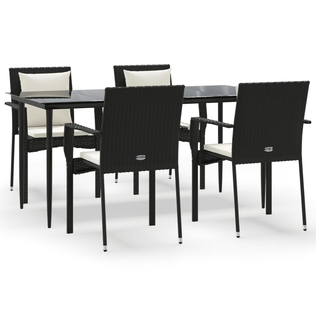 -Delige Tuinset Met Kussens Poly Rattan 5 160 cm tafellengte Zwart