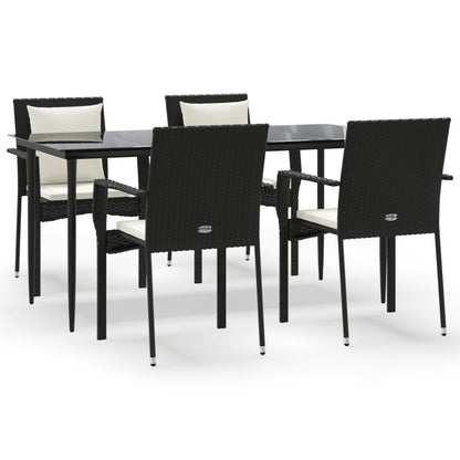 -Delige Tuinset Met Kussens Poly Rattan 5 160 cm tafellengte Zwart
