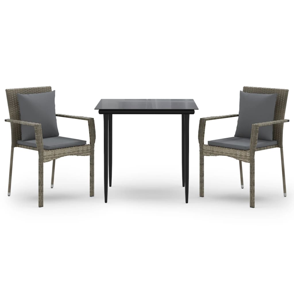 -Delige Tuinset Met Kussens Poly Rattan Zwart En 3 80 cm tafellengte Grijs
