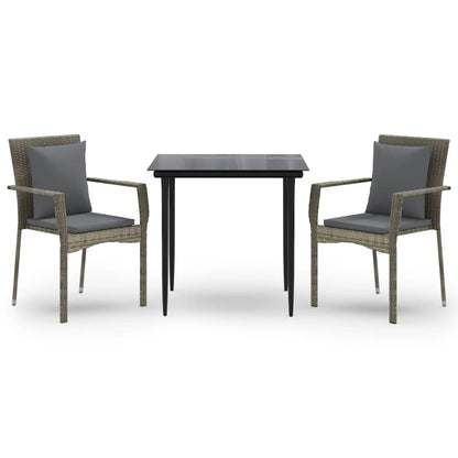 -Delige Tuinset Met Kussens Poly Rattan Zwart En 3 80 cm tafellengte Grijs