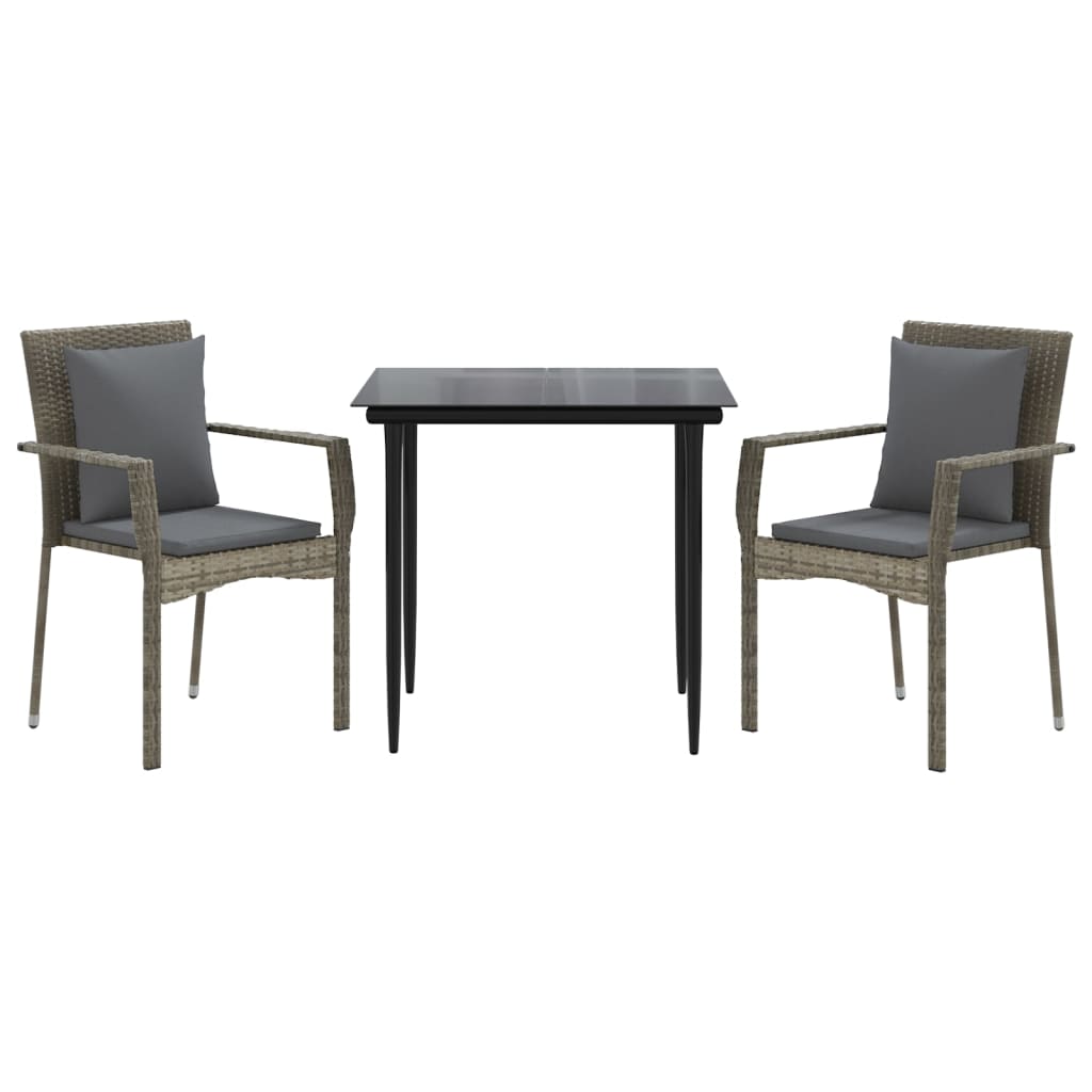-Delige Tuinset Met Kussens Poly Rattan Zwart En 3 80 cm tafellengte Grijs