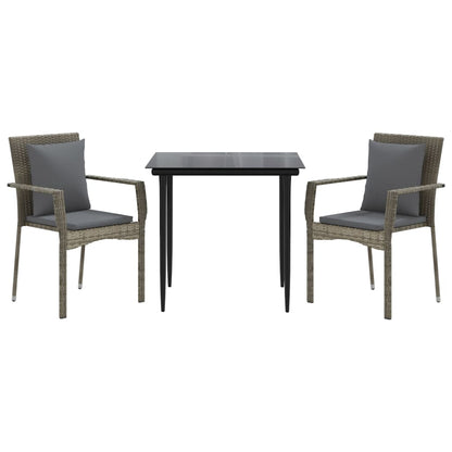 -Delige Tuinset Met Kussens Poly Rattan Zwart En 3 80 cm tafellengte Grijs