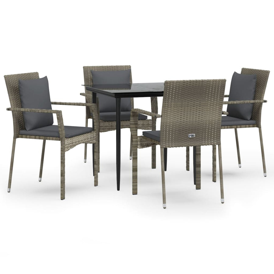 -Delige Tuinset Met Kussens Poly Rattan Zwart En 5 80 cm tafellengte Grijs