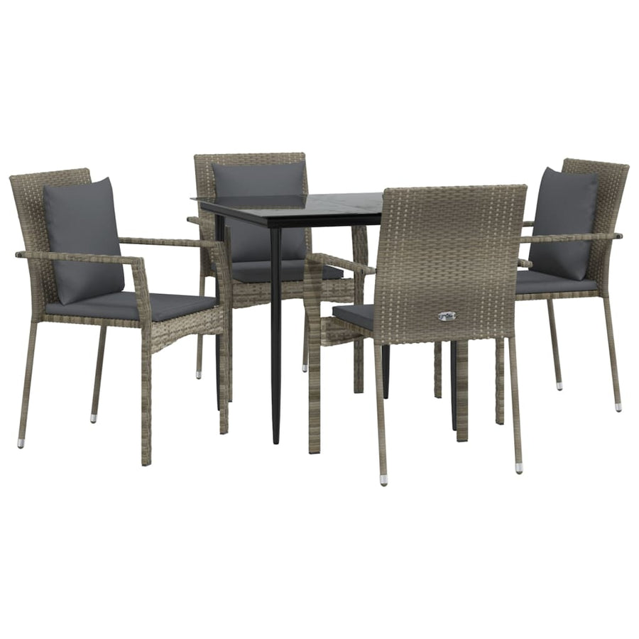 -Delige Tuinset Met Kussens Poly Rattan Zwart En 5 80 cm tafellengte Grijs