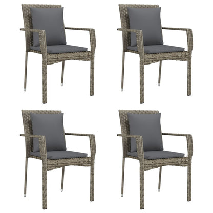 -Delige Tuinset Met Kussens Poly Rattan Zwart En 5 80 cm tafellengte Grijs