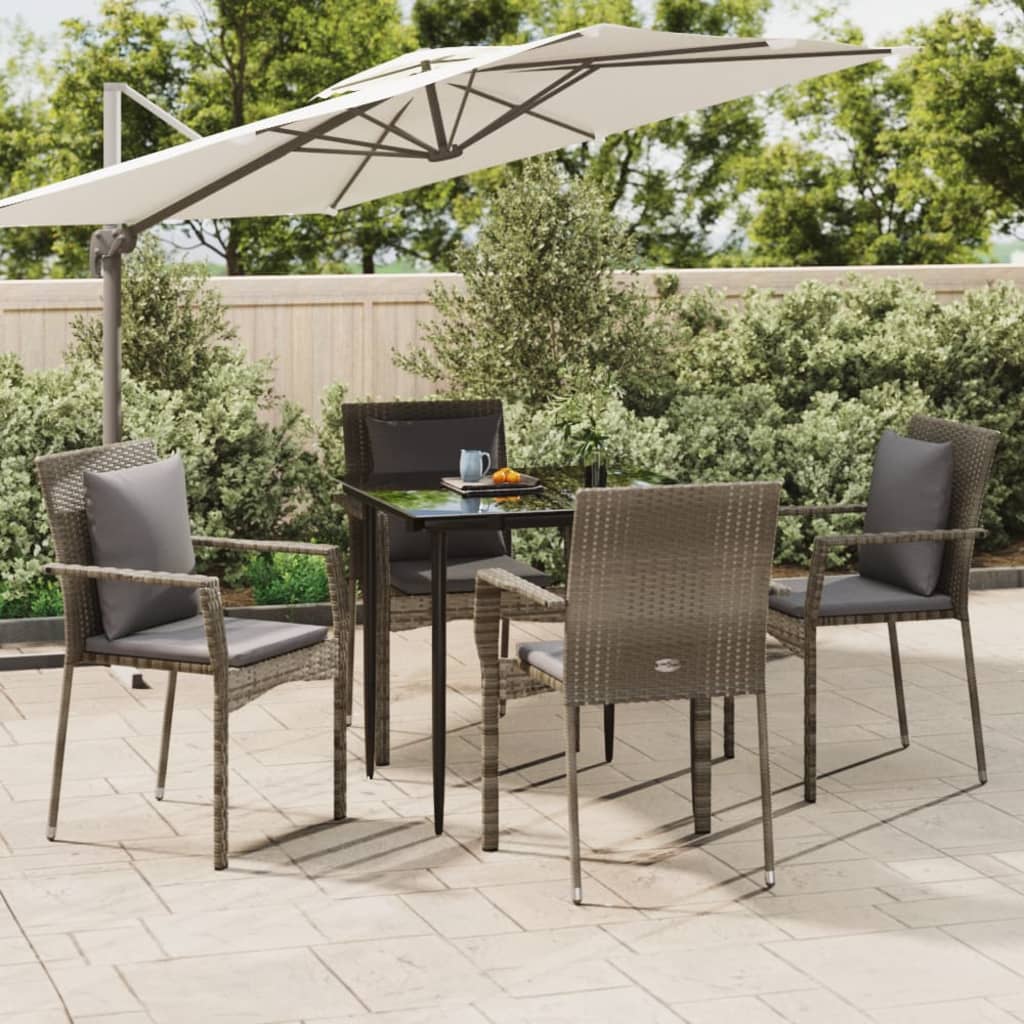 -Delige Tuinset Met Kussens Poly Rattan Zwart En 5 80 cm tafellengte Grijs