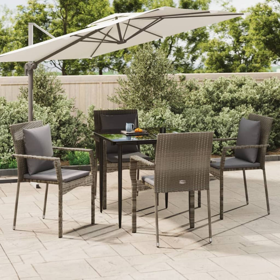 -Delige Tuinset Met Kussens Poly Rattan Zwart En 5 80 cm tafellengte Grijs