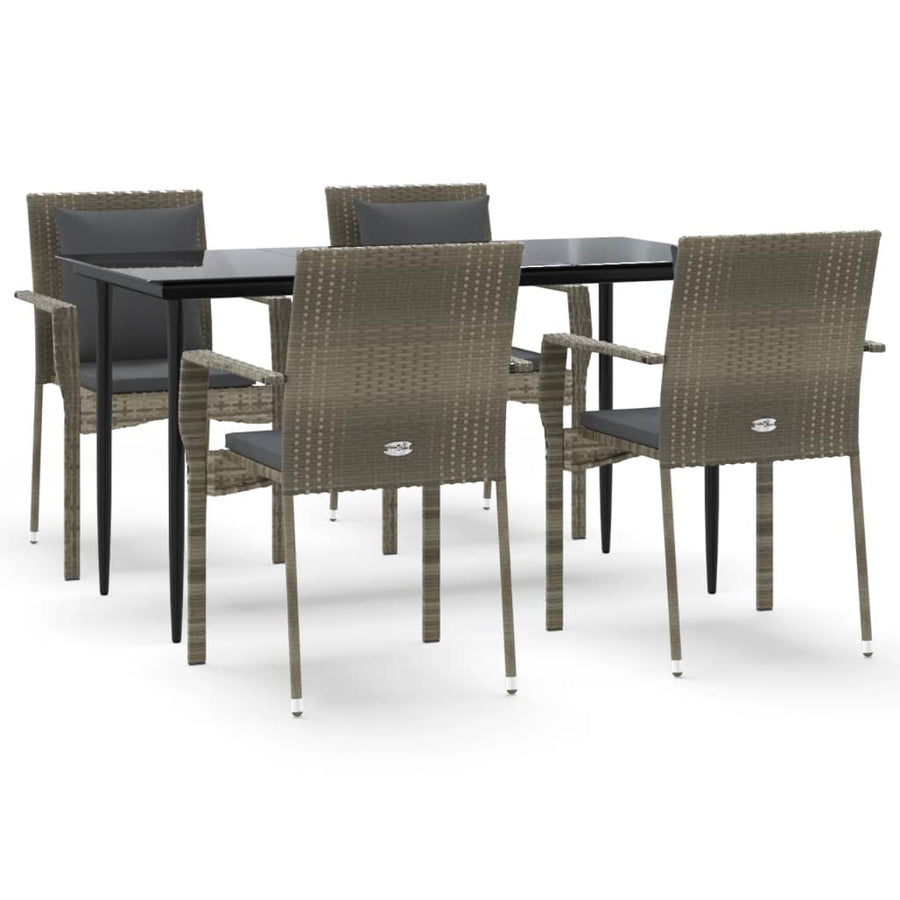 -Delige Tuinset Met Kussens Poly Rattan Zwart En 5 140 cm tafellengte Grijs