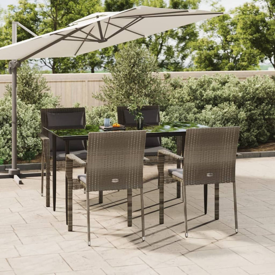 -Delige Tuinset Met Kussens Poly Rattan Zwart En 5 140 cm tafellengte Grijs