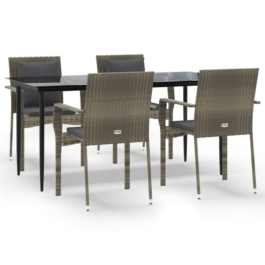 -Delige Tuinset Met Kussens Poly Rattan Zwart En 5 160 cm tafellengte Grijs