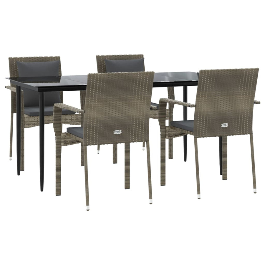 -Delige Tuinset Met Kussens Poly Rattan Zwart En 5 160 cm tafellengte Grijs