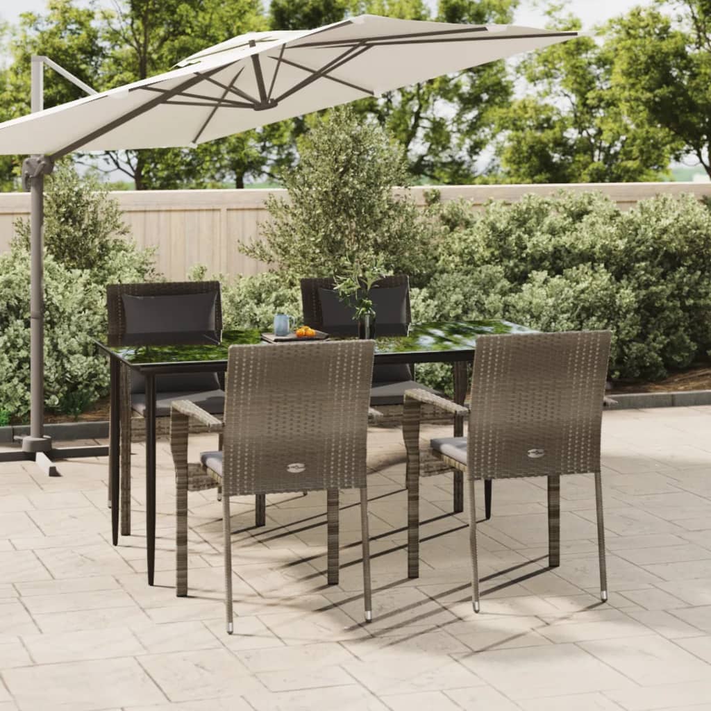 -Delige Tuinset Met Kussens Poly Rattan Zwart En 5 160 cm tafellengte Grijs