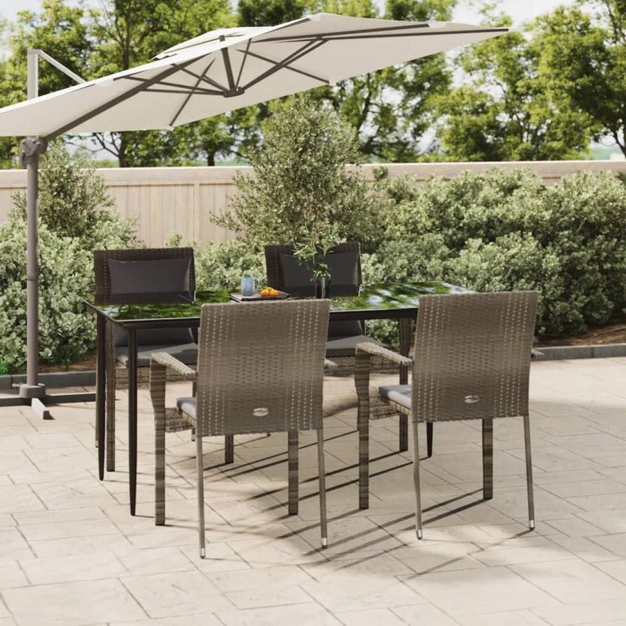 -Delige Tuinset Met Kussens Poly Rattan Zwart En 5 160 cm tafellengte Grijs