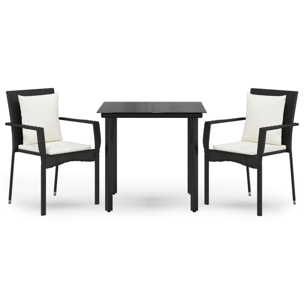 -Delige Tuinset Met Kussens Poly Rattan 3 80 cm tafellengte Zwart