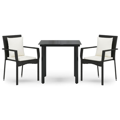 -Delige Tuinset Met Kussens Poly Rattan 3 80 cm tafellengte Zwart