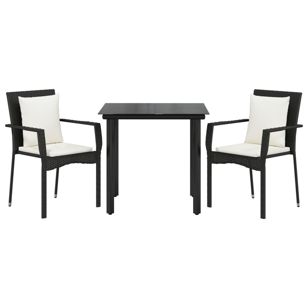 -Delige Tuinset Met Kussens Poly Rattan 3 80 cm tafellengte Zwart