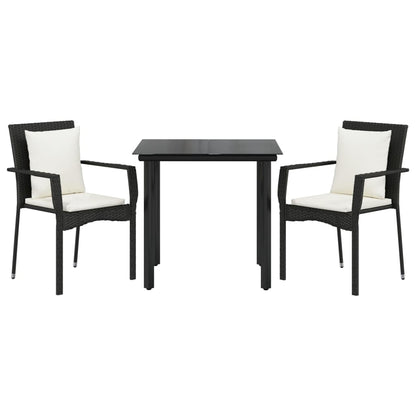 -Delige Tuinset Met Kussens Poly Rattan 3 80 cm tafellengte Zwart