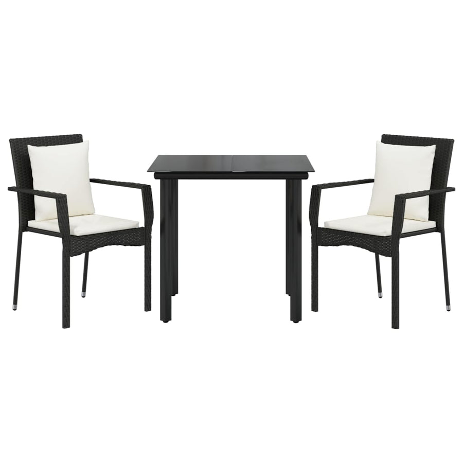 -Delige Tuinset Met Kussens Poly Rattan 3 80 cm tafellengte Zwart