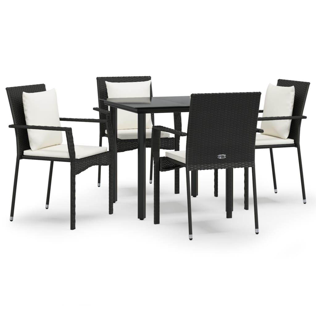 -Delige Tuinset Met Kussens Poly Rattan 5 80 cm tafellengte Zwart