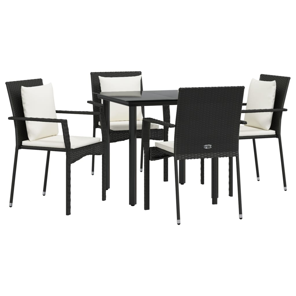 -Delige Tuinset Met Kussens Poly Rattan 5 80 cm tafellengte Zwart