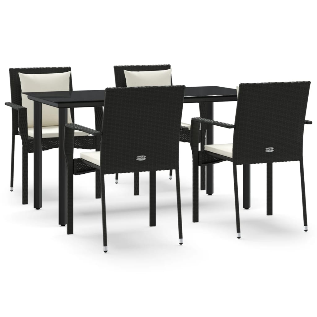 -Delige Tuinset Met Kussens Poly Rattan 5 140 cm tafellengte Zwart