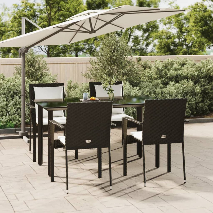 -Delige Tuinset Met Kussens Poly Rattan 5 140 cm tafellengte Zwart
