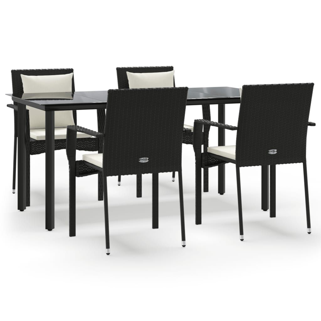 -Delige Tuinset Met Kussens Poly Rattan 5 160 cm tafellengte Zwart