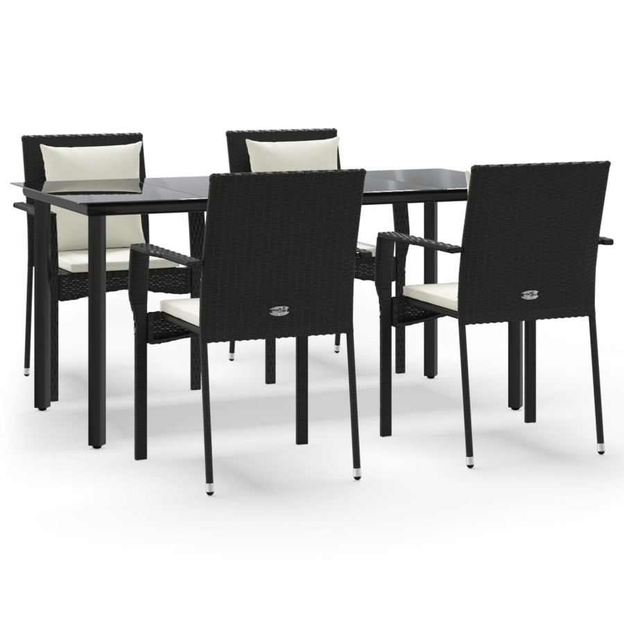 -Delige Tuinset Met Kussens Poly Rattan 5 160 cm tafellengte Zwart