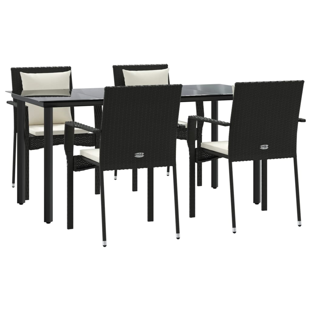 -Delige Tuinset Met Kussens Poly Rattan 5 160 cm tafellengte Zwart