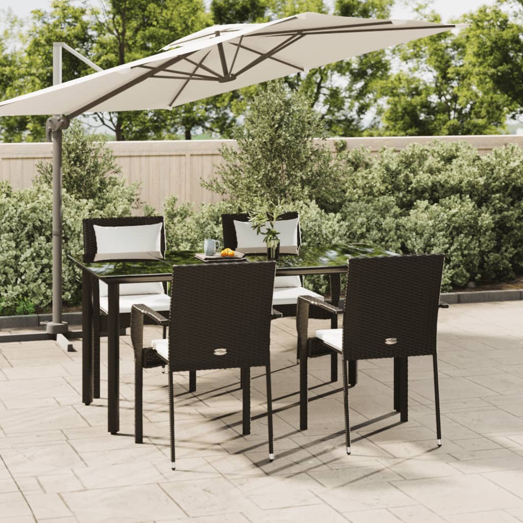 -Delige Tuinset Met Kussens Poly Rattan 5 160 cm tafellengte Zwart