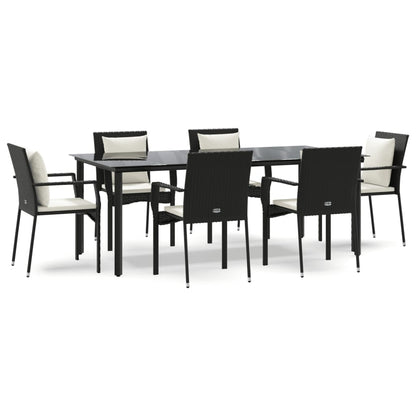 7-Delige Tuinset Met Kussens Poly Rattan 6 200 cm tafellengte Zwart