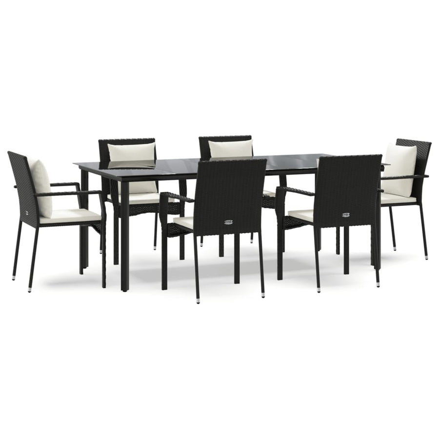 7-Delige Tuinset Met Kussens Poly Rattan 6 200 cm tafellengte Zwart