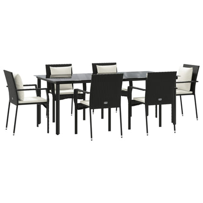 7-Delige Tuinset Met Kussens Poly Rattan 6 200 cm tafellengte Zwart