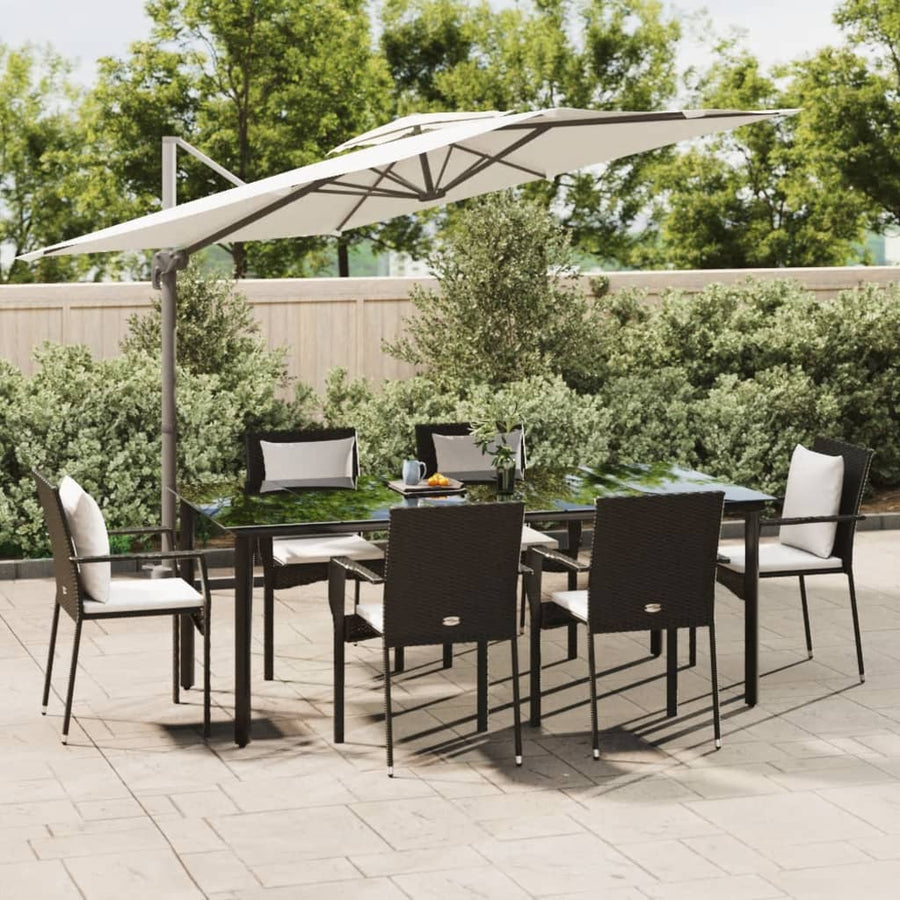 7-Delige Tuinset Met Kussens Poly Rattan 6 200 cm tafellengte Zwart