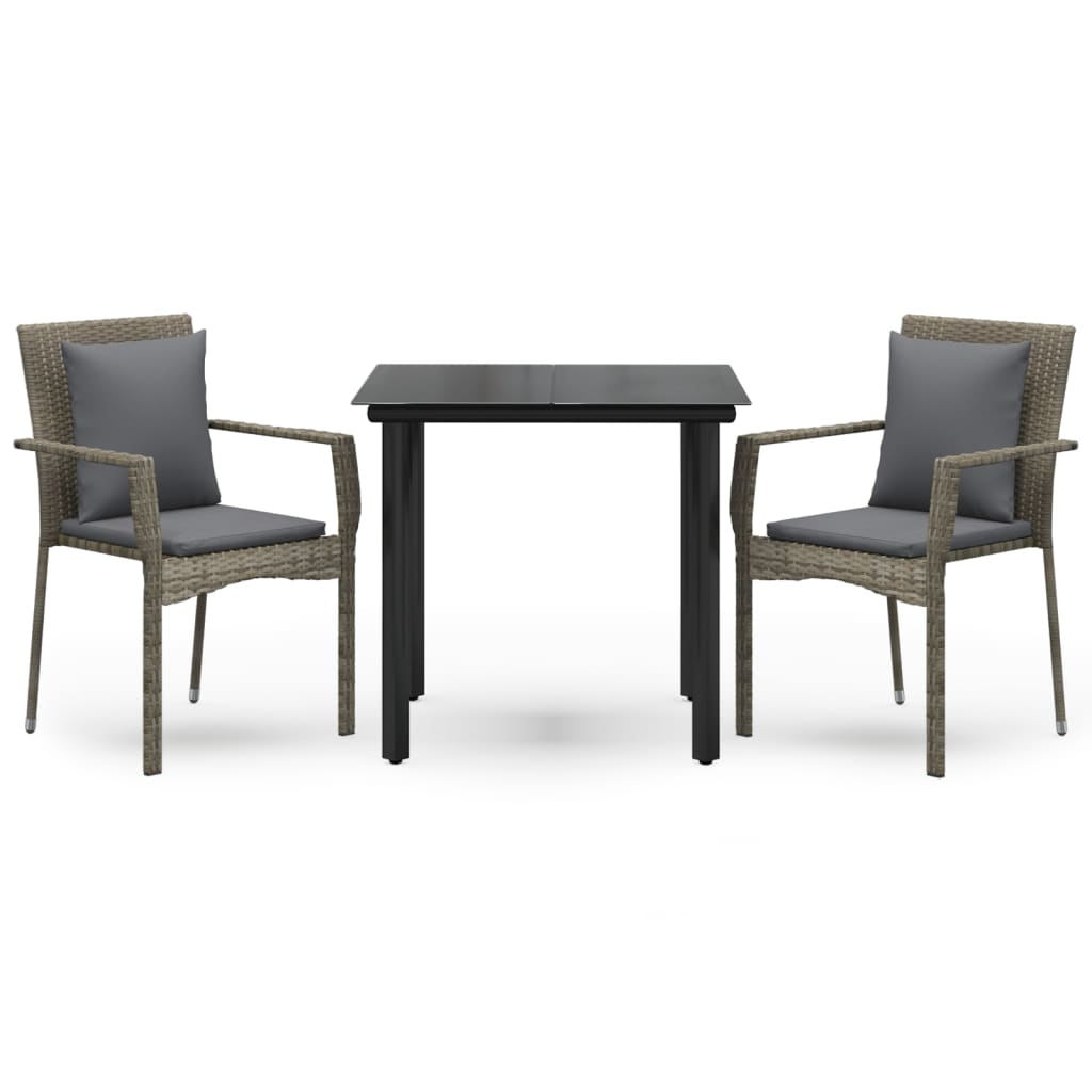 -Delige Tuinset Met Kussens Poly Rattan Zwart En 3 80 cm tafellengte Grijs