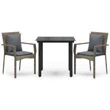 -Delige Tuinset Met Kussens Poly Rattan Zwart En 3 80 cm tafellengte Grijs