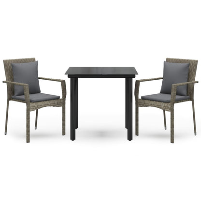 -Delige Tuinset Met Kussens Poly Rattan Zwart En 3 80 cm tafellengte Grijs