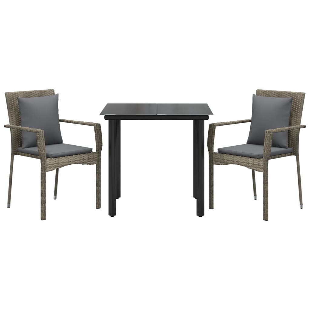 -Delige Tuinset Met Kussens Poly Rattan Zwart En 3 80 cm tafellengte Grijs