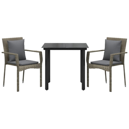 -Delige Tuinset Met Kussens Poly Rattan Zwart En 3 80 cm tafellengte Grijs