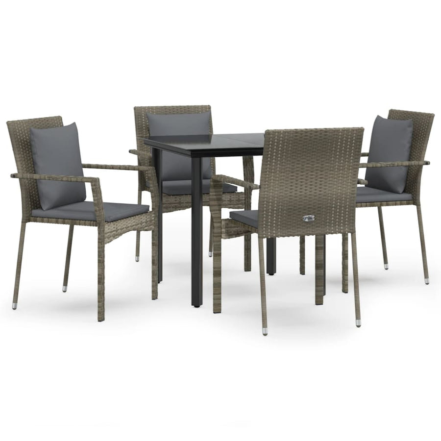 -Delige Tuinset Met Kussens Poly Rattan Zwart En 5 80 cm tafellengte Grijs