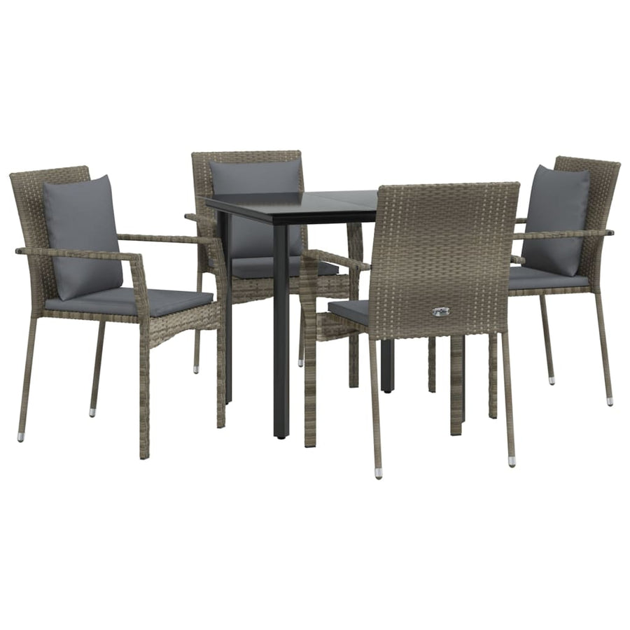 -Delige Tuinset Met Kussens Poly Rattan Zwart En 5 80 cm tafellengte Grijs
