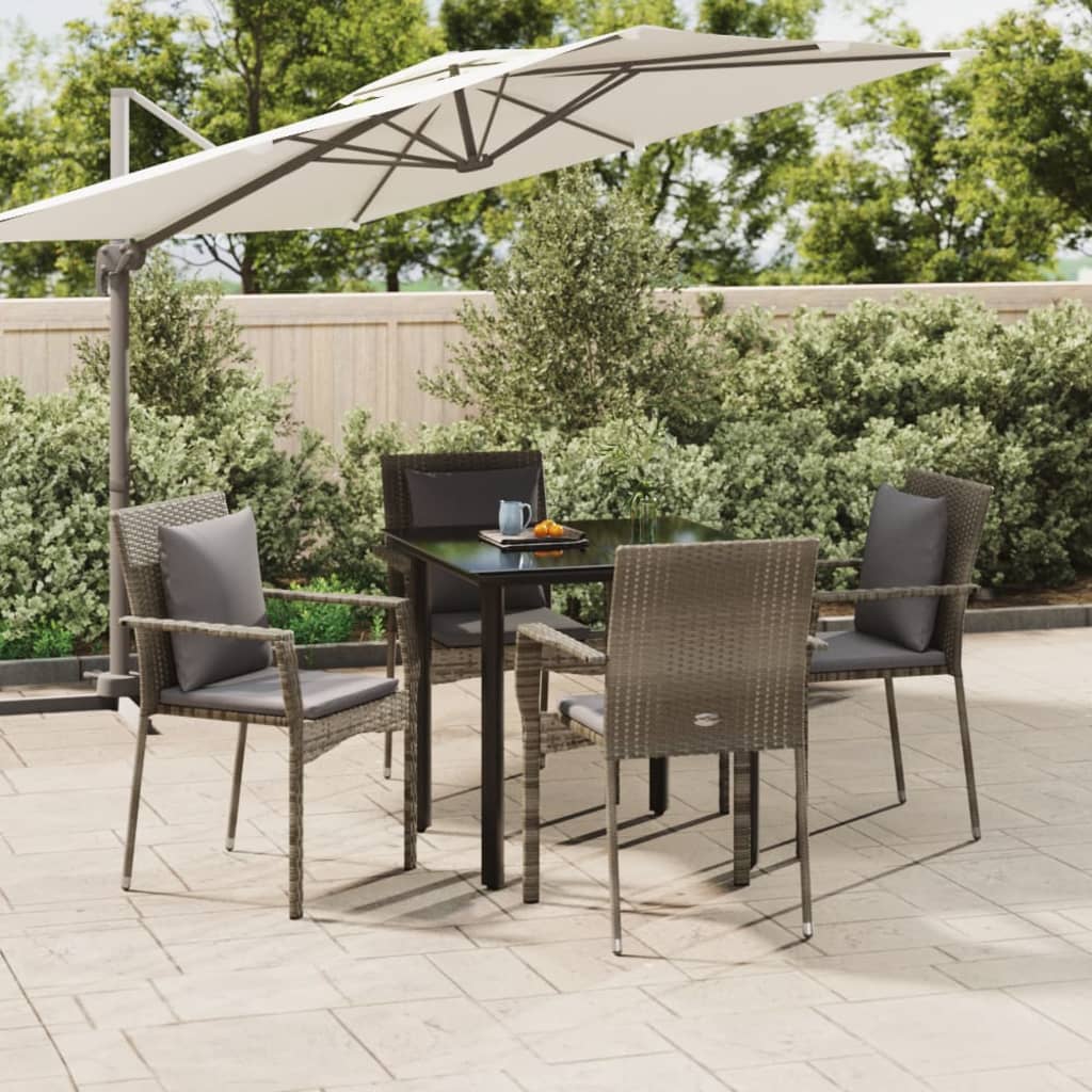 -Delige Tuinset Met Kussens Poly Rattan Zwart En 5 80 cm tafellengte Grijs