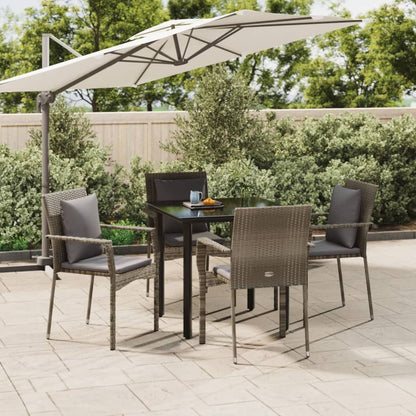 -Delige Tuinset Met Kussens Poly Rattan Zwart En 5 80 cm tafellengte Grijs