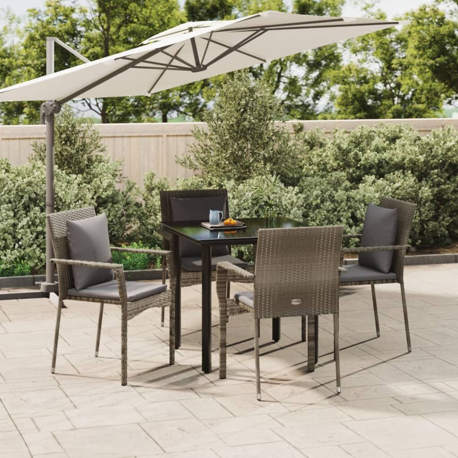 -Delige Tuinset Met Kussens Poly Rattan Zwart En 5 80 cm tafellengte Grijs