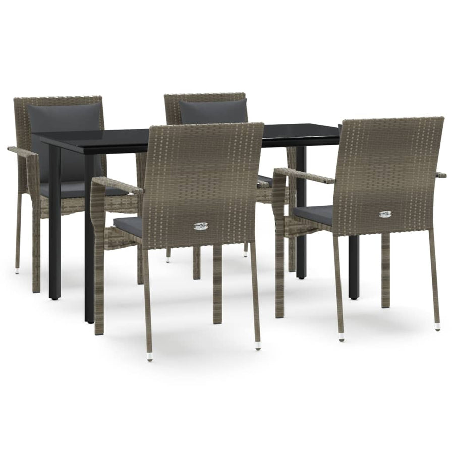 -Delige Tuinset Met Kussens Poly Rattan Zwart En 5 140 cm tafellengte Grijs